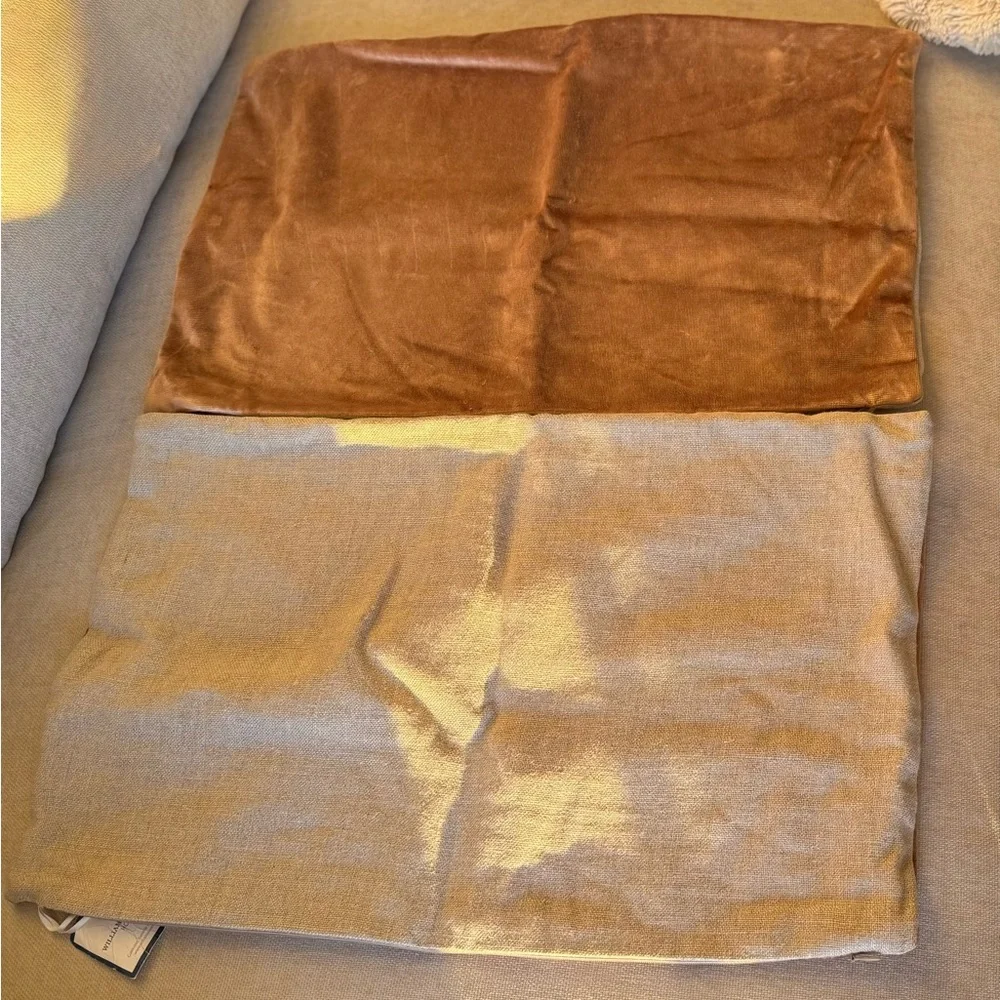 Williams Sonoma Blush and  Beige Linen Lumbar Pillow Covers Set